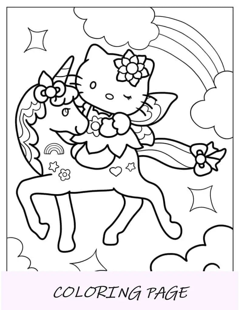 Olá Kitty montando unicórnio