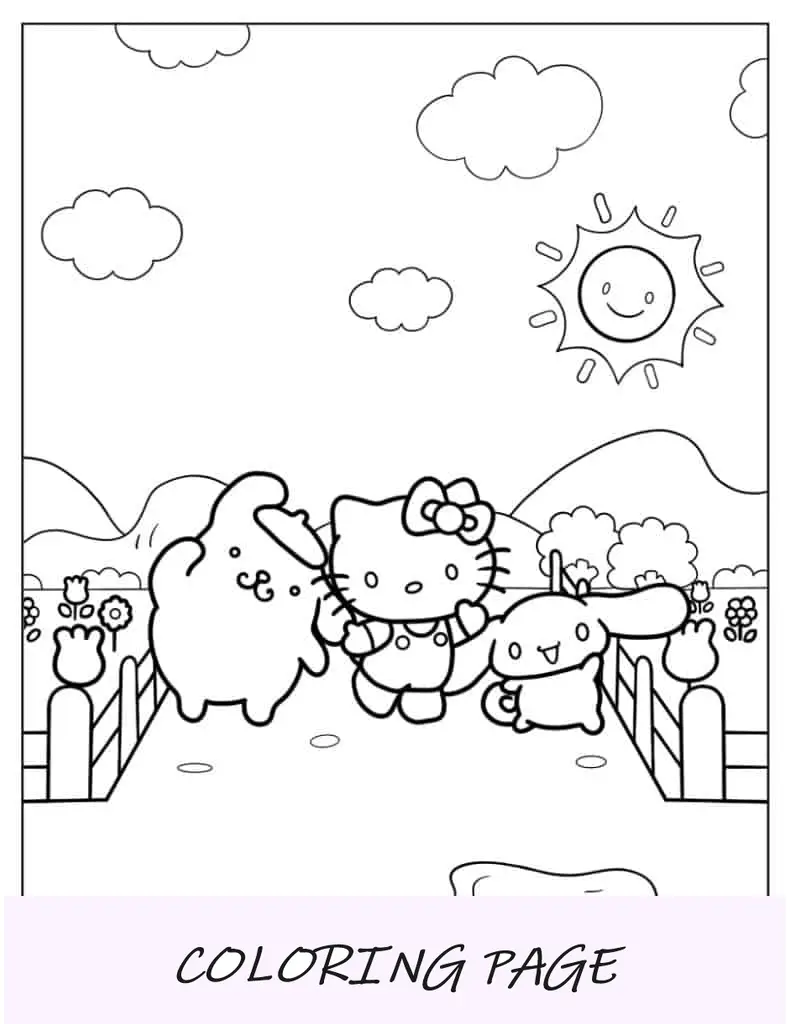 Hello Kitty com Pompompurin e Cinnamoroll