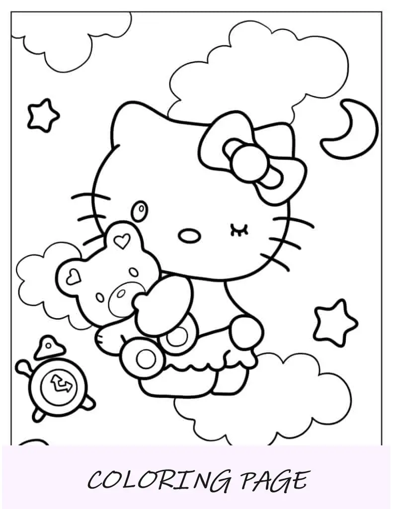 Hello Kitty abraçando o ursinho de pelúcia
