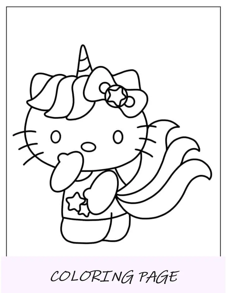 Unicórnio Kawaii Hello Kitty para colorir para crianças