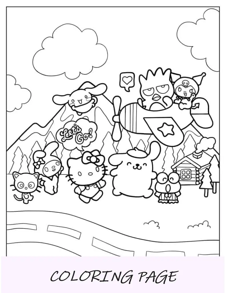 Hello Kitty _ Sanrio Friends brincando para colorir