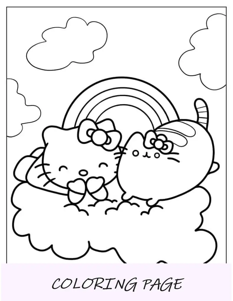 Hello Kitty e Pusheen em uma nuvem