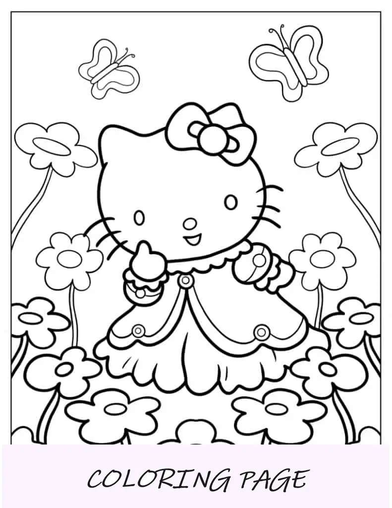 Princesa Hello Kitty no campo de flores