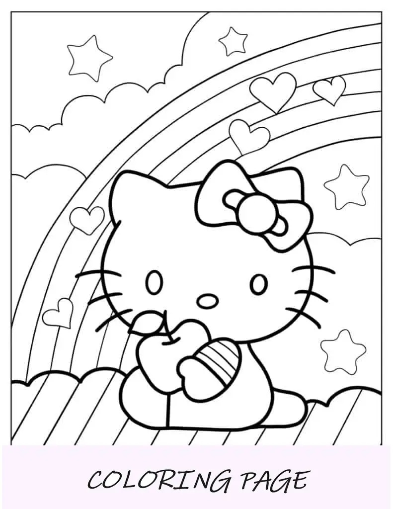Hello Kitty comendo maçã para colorir