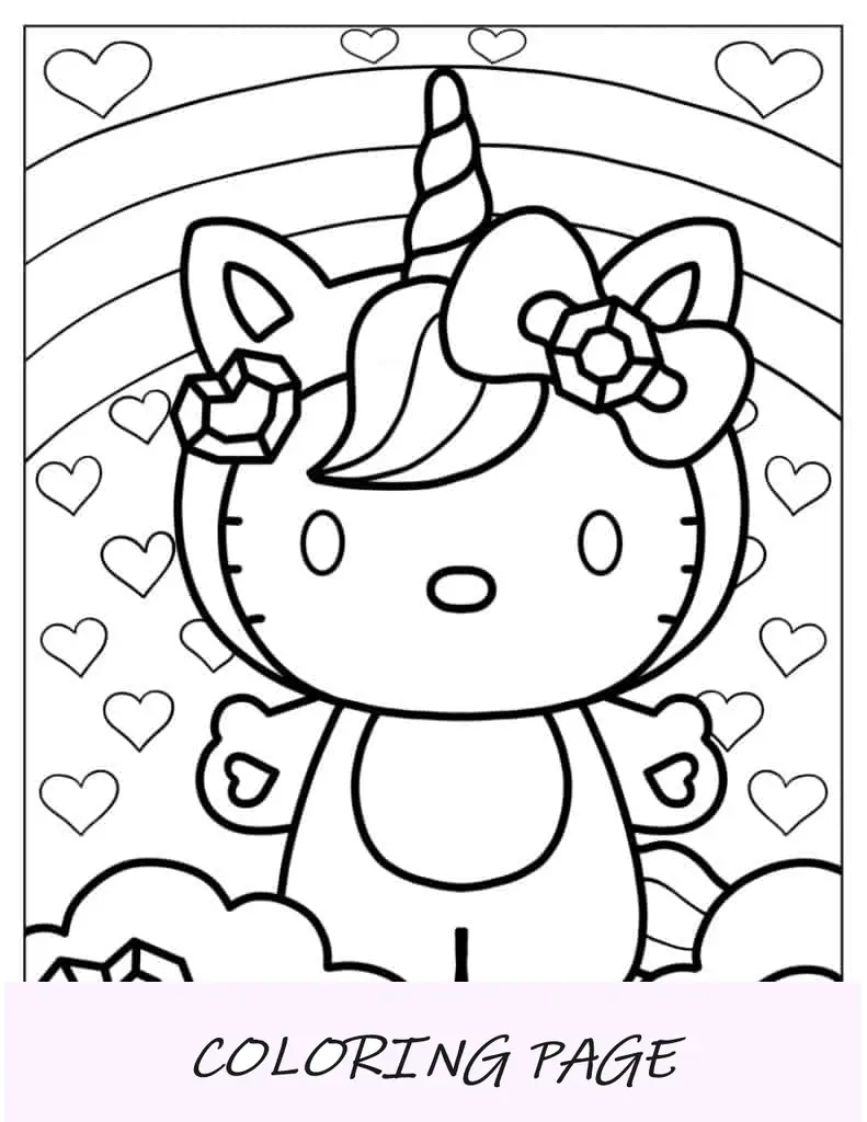 Unicórnio fofo Hello Kitty para crianças em idade pré-escolar