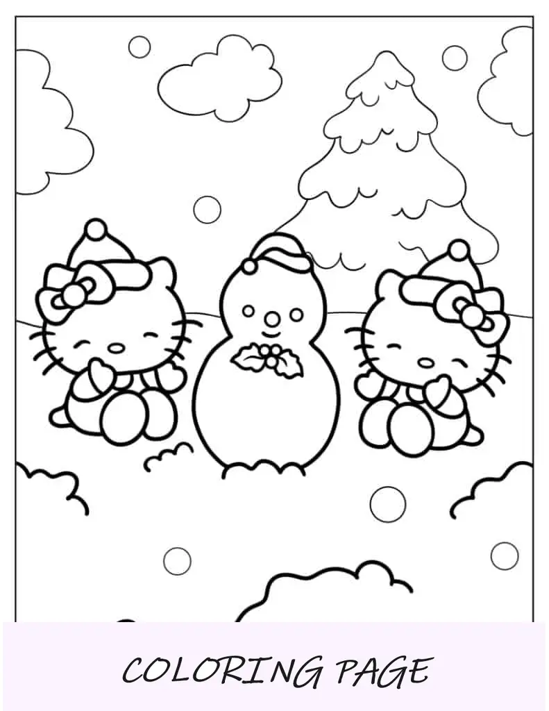 Hello Kitty e Mimmy fazendo boneco de neve de Natal