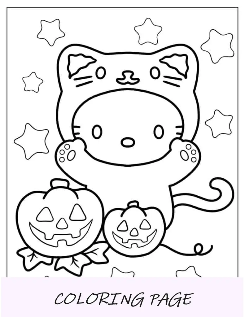 Folha para colorir de Halloween da Hello Kitty