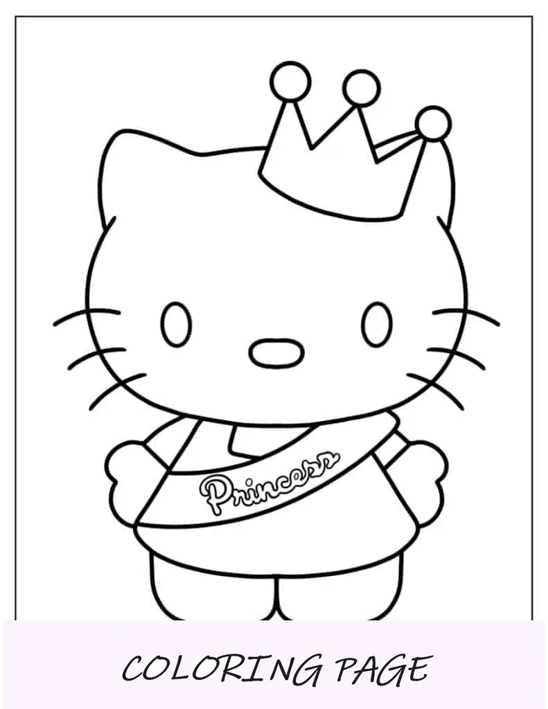 Hello Kitty fácil com coroa e faixa para crianças em idade pré-escolar