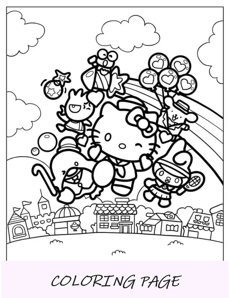Pôster Hello Kitty _ Friends para colorir