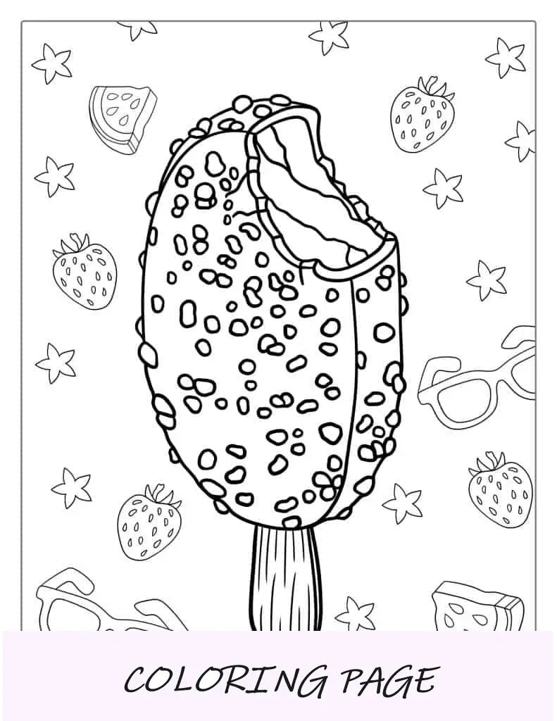 Página para colorir de barra de sorvete Choc Chip para crianças em idade pré-escolar