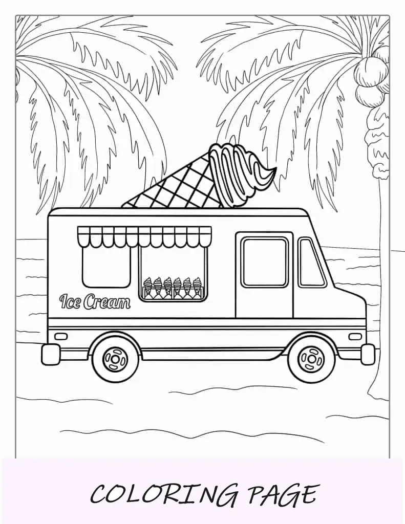 Folha para colorir de caminhão de sorvete
