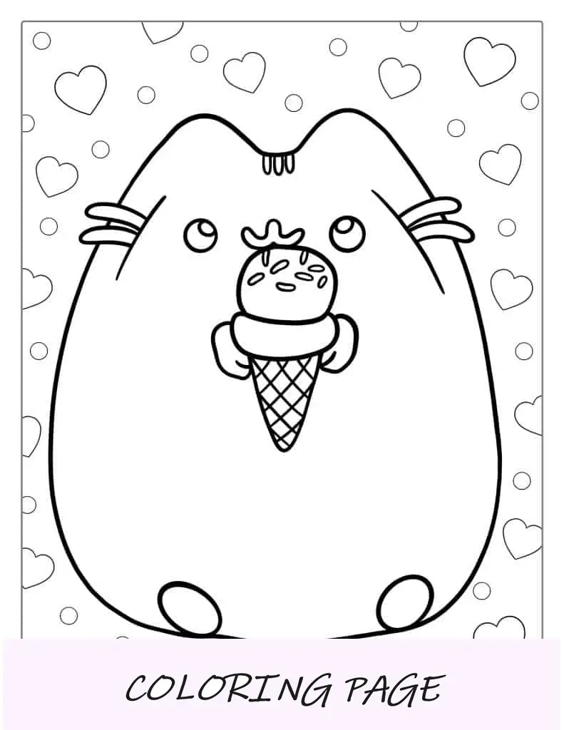 Página para colorir de sorvete Pusheen