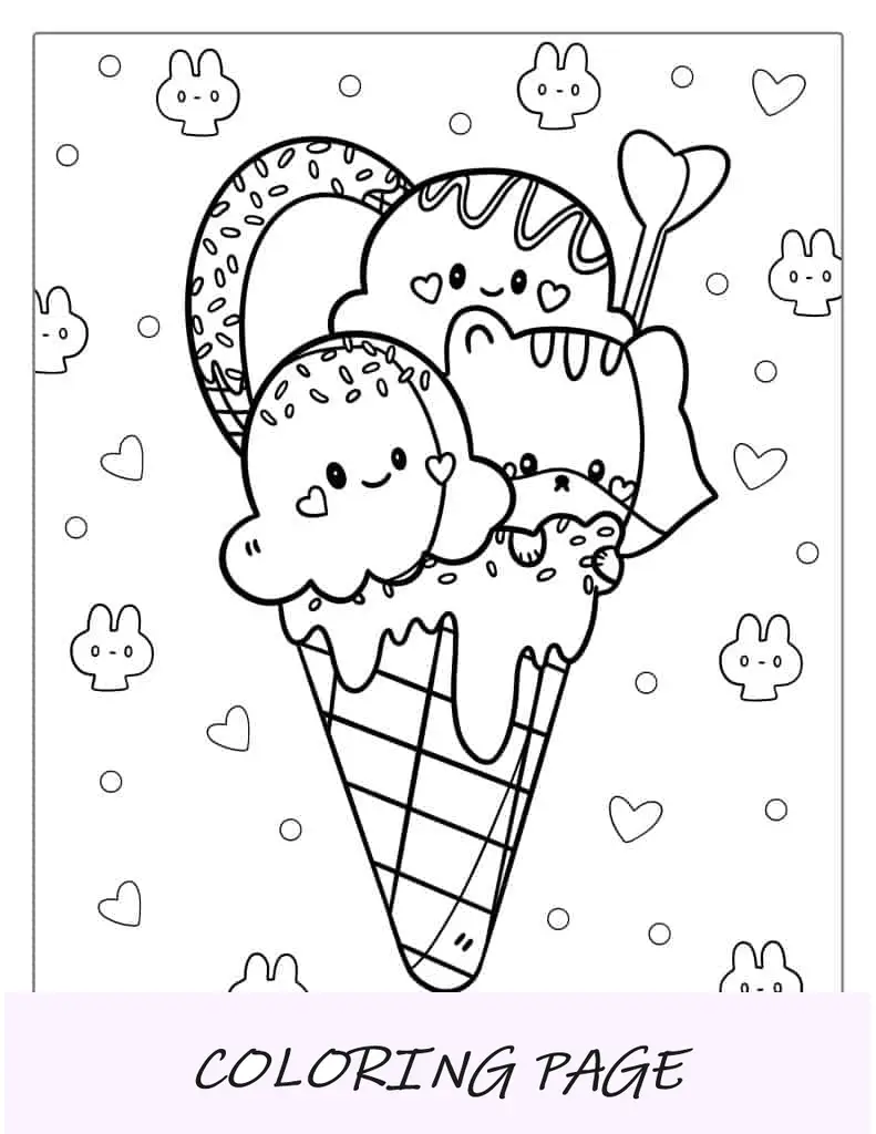 Casquinha de sorvete com tema Kawaii