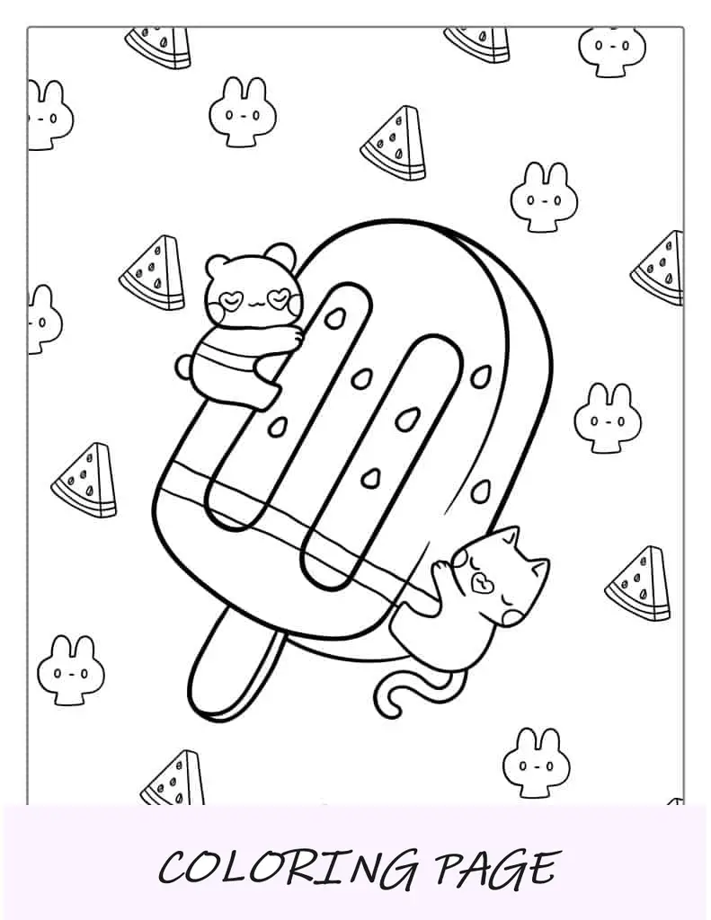 Sorvete Kawaii fofo com gatos para colorir