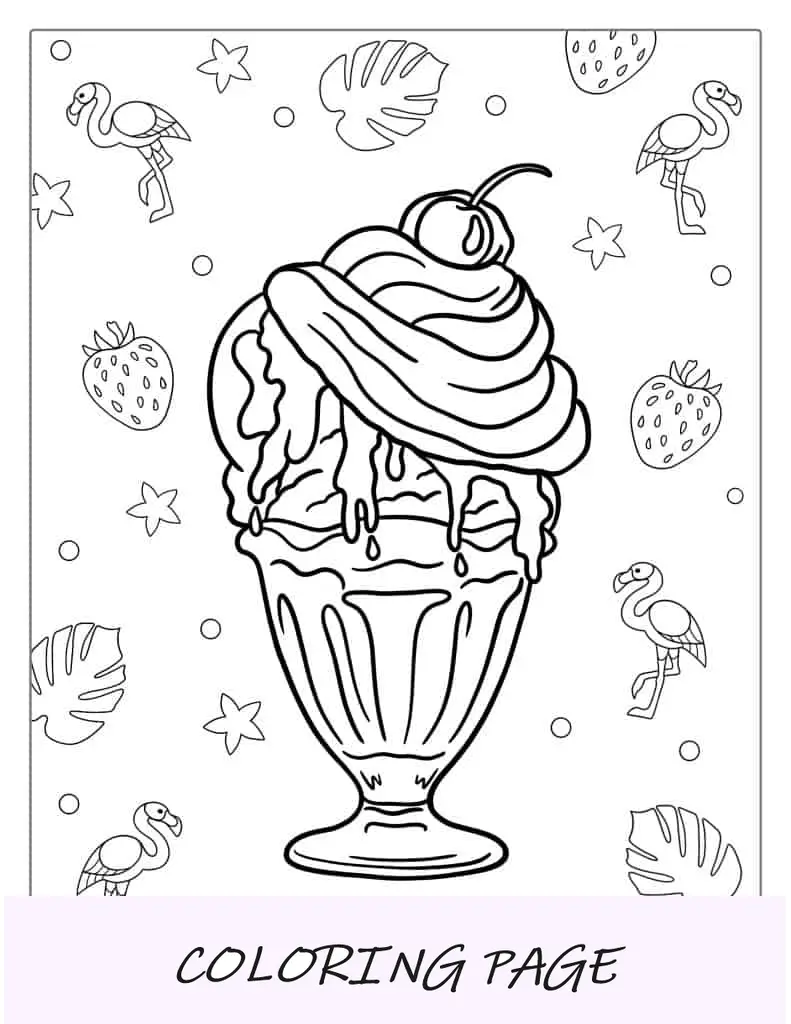Esboço fácil de um sundae de sorvete para colorir para crianças