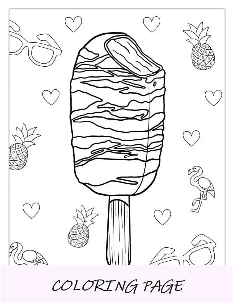 Página para colorir de sorvete com cobertura de chocolate