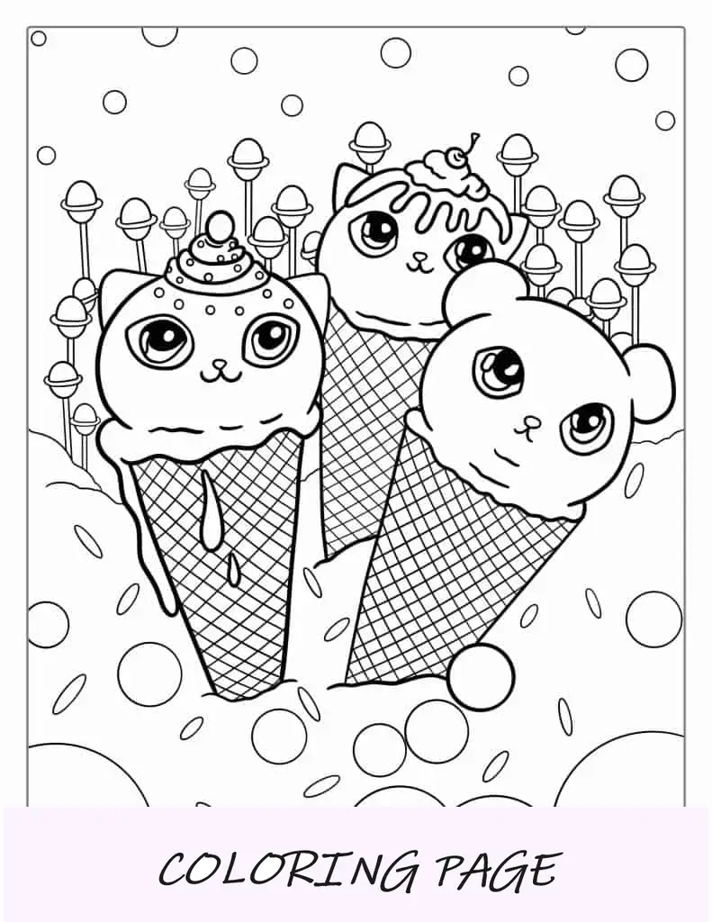 Sorvetes com tema Kawaii para colorir