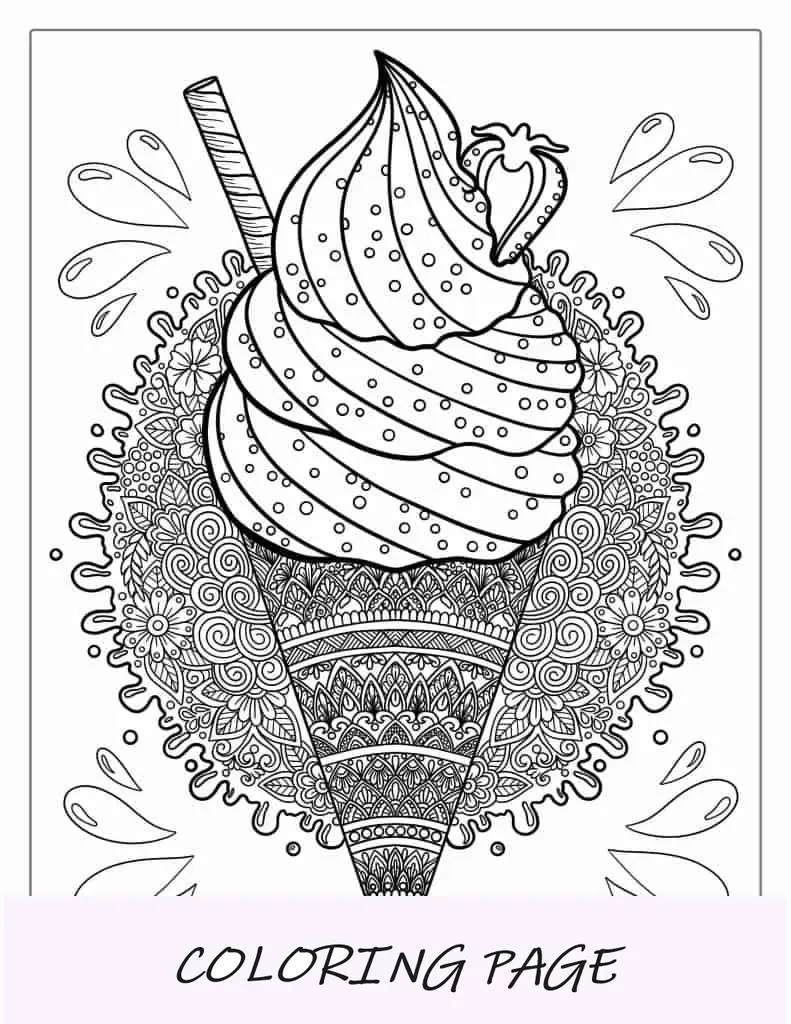 Folha detalhada para colorir de sorvete de mandala