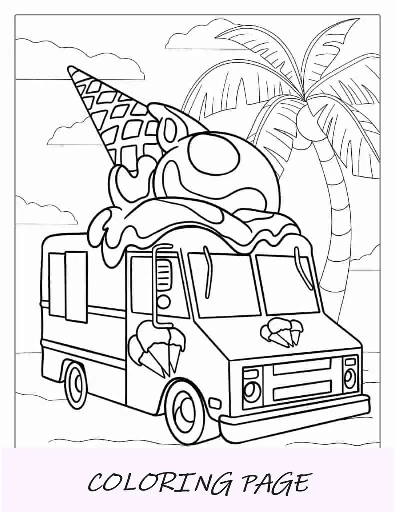 Folha para colorir de uma van de sorvete