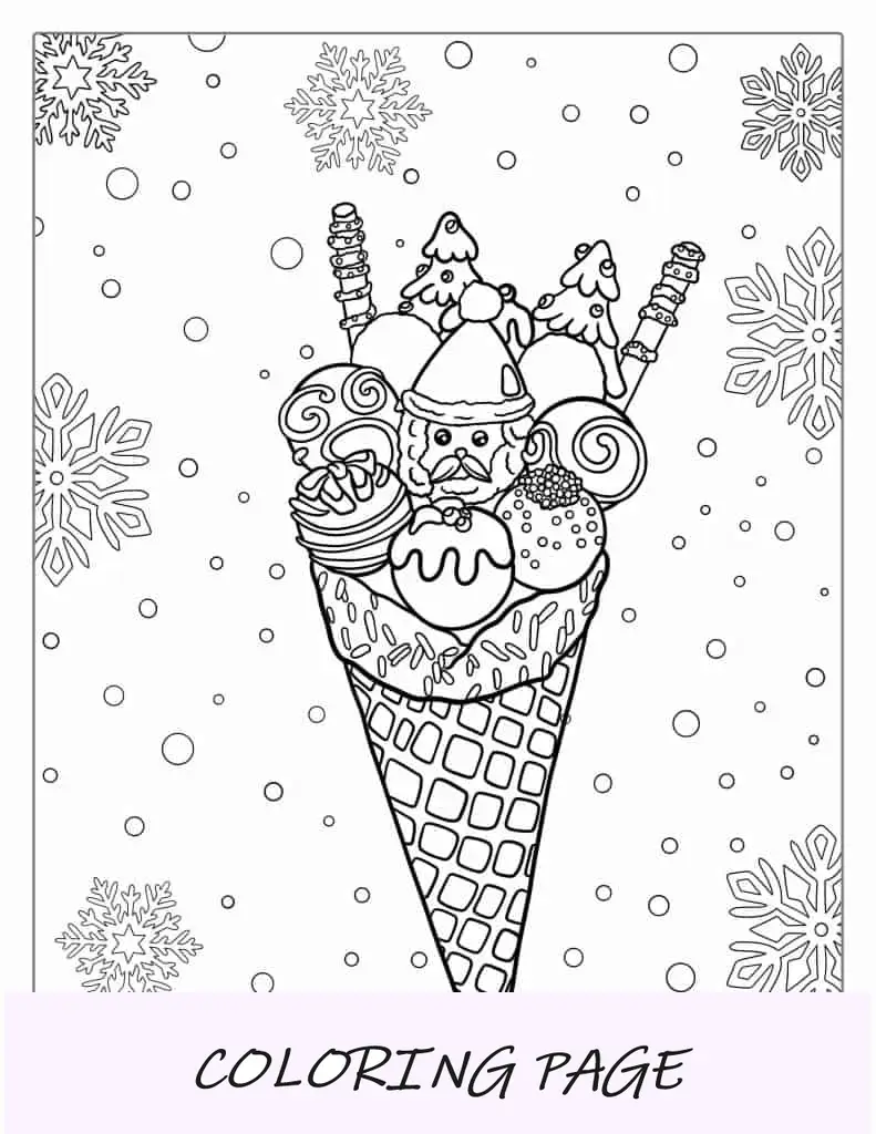 Sorvete temático de Natal com Papai Noel para colorir