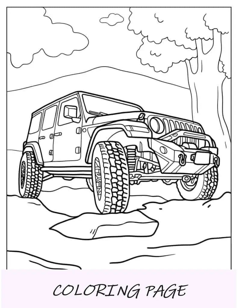 Hoja para colorear detallada del Jeep Wrangler