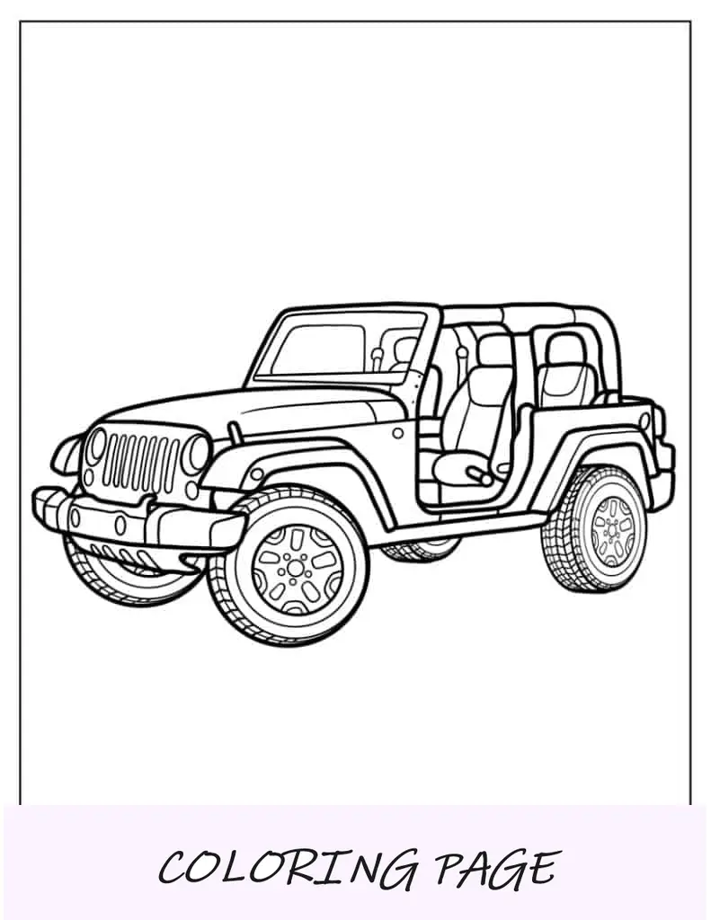 Página fácil para colorear Jeep para niños pequeños