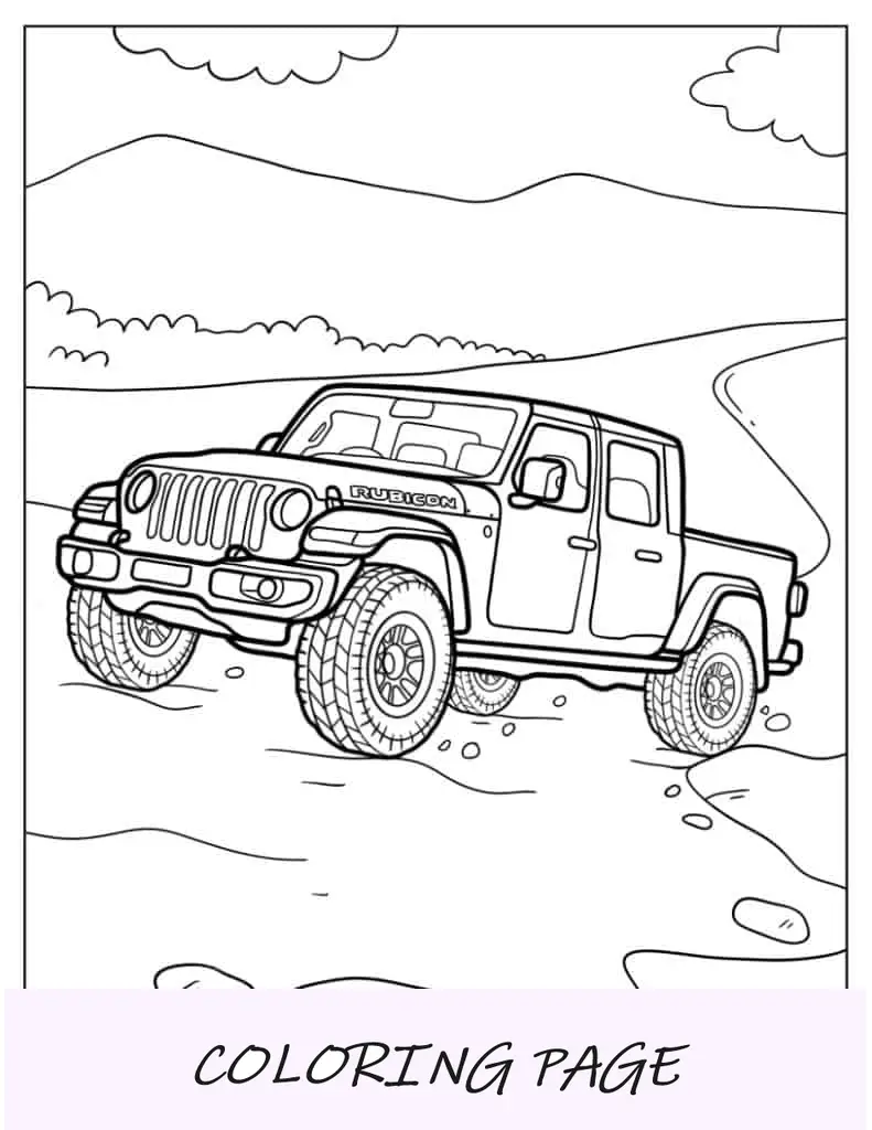 Jeep Wrangler estacionado en una carretera fangosa
