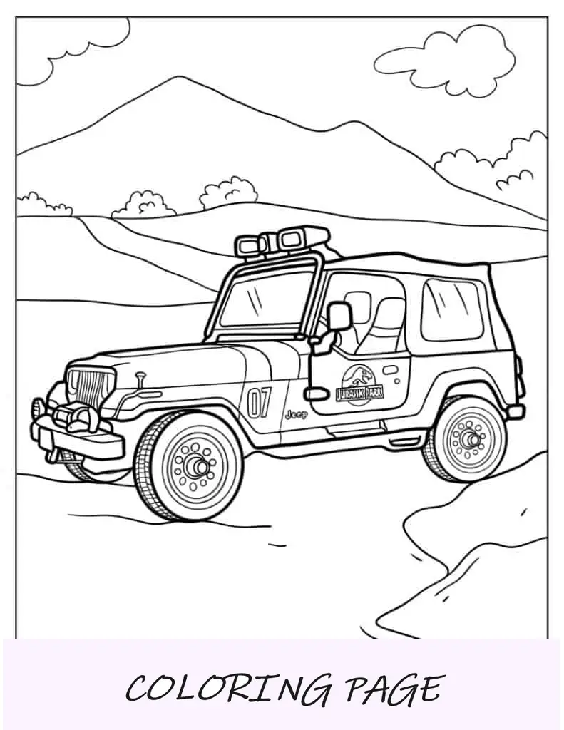 Jeep De Parque Jurásico Para Colorear