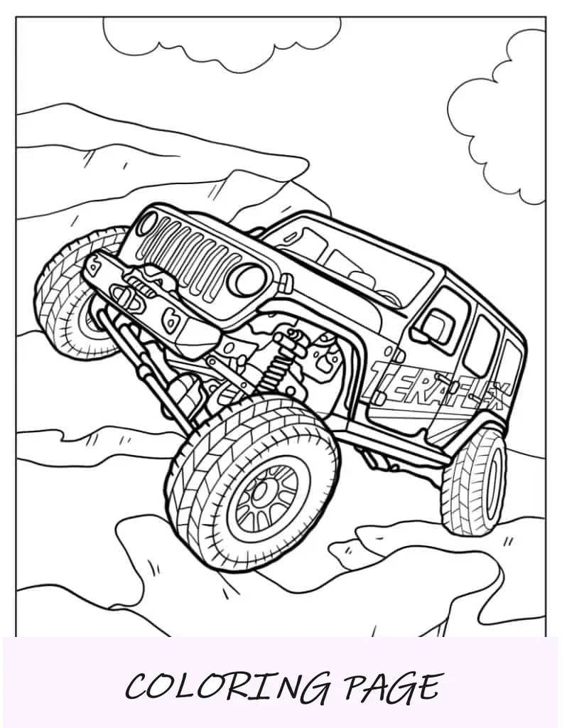 Teraflex Jeep en camino rocoso para colorear