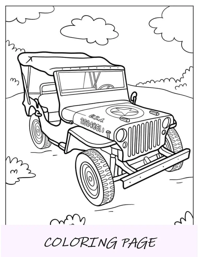 Jeep militar de los años 40 para colorear