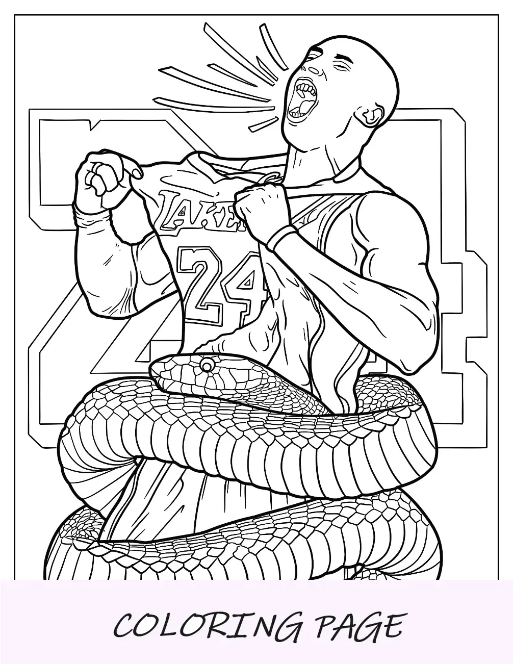 Dibujo para colorear de Kobe Bryant gritando mientras sostiene la camiseta