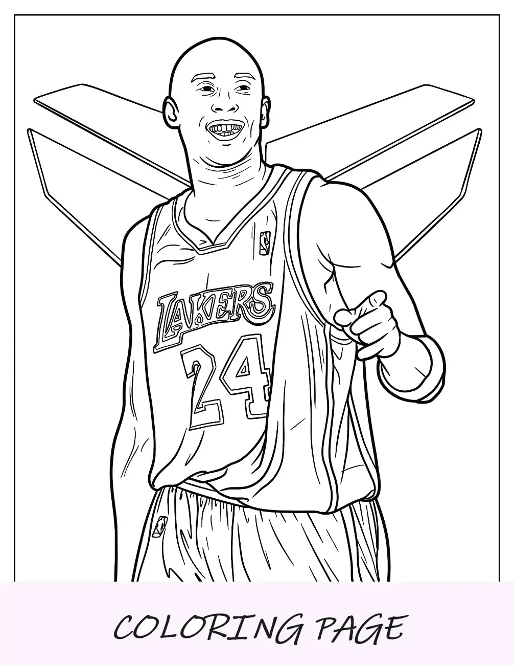 Página para colorear de Kobe Bryant con el logo de Black Mamba en el fondo