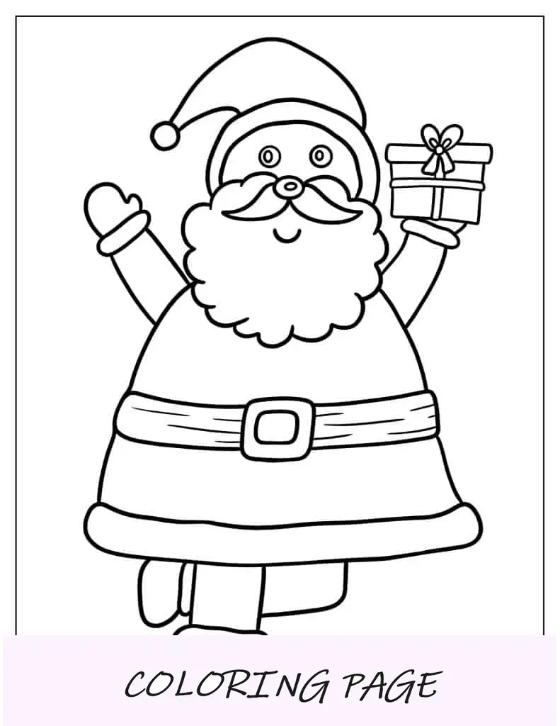 Cara de Papá Noel fácil de colorear con texto de Feliz Navidad