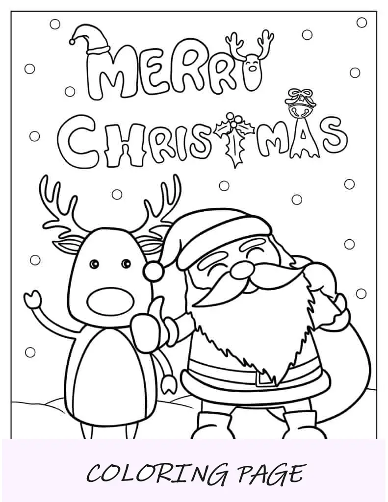 Página para colorear de un lindo Papá Noel bajando por una chimenea