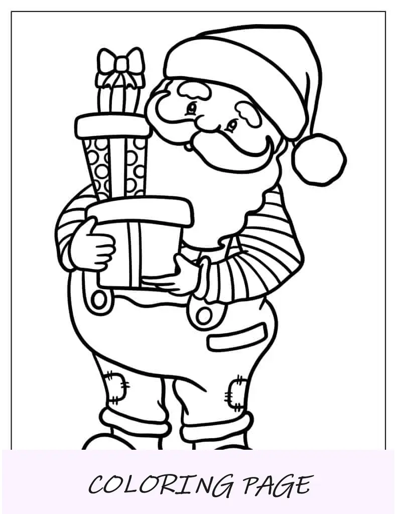 Papá Noel metiéndose en una chimenea de ladrillo para colorear