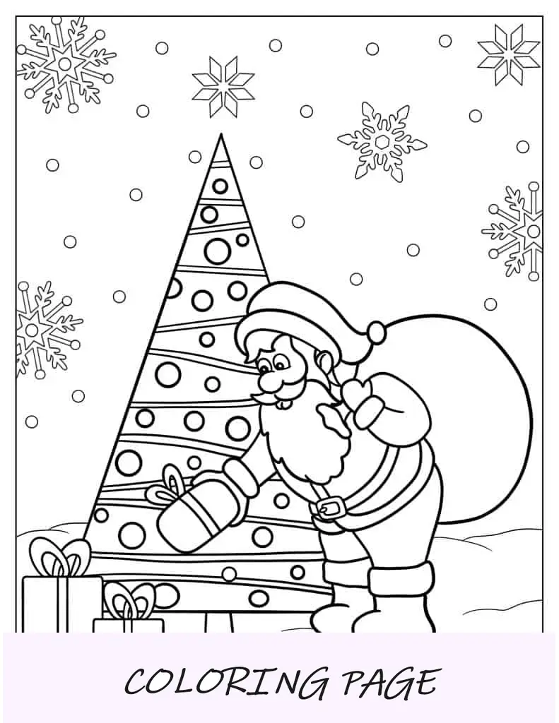 Papá Noel caminando con su saco de regalos