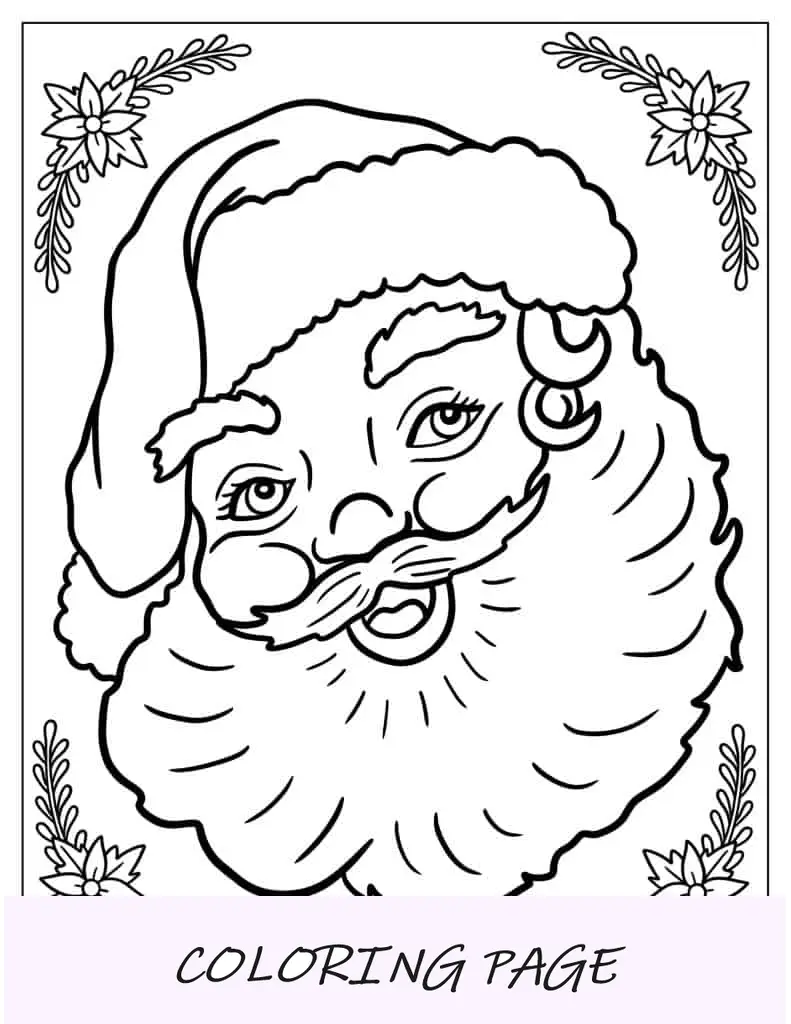 Hoja para colorear con cara de Papá Noel guiñando un ojo