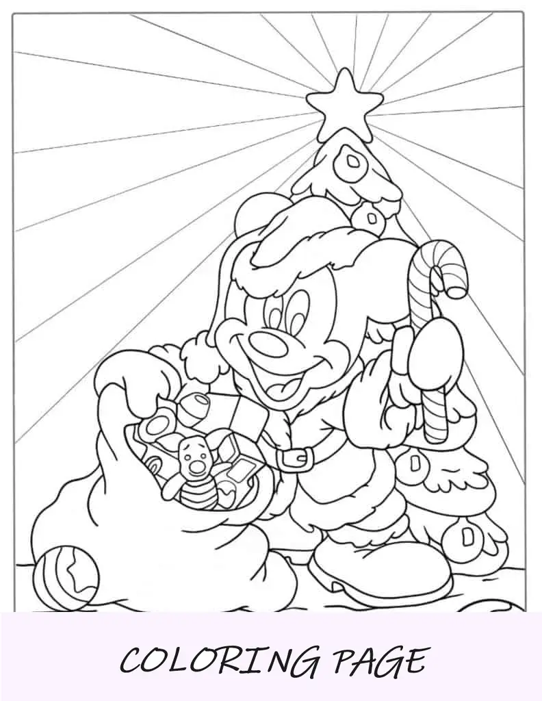 Olaf con gorro de Papá Noel y bastón de caramelo para colorear
