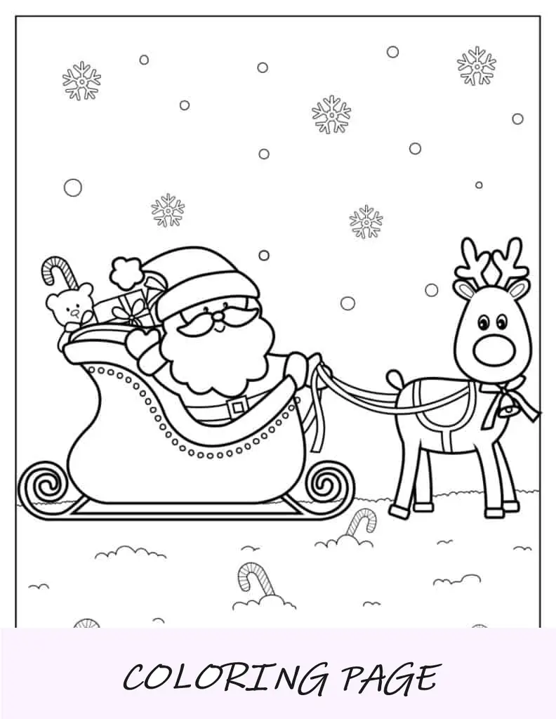 Dibujo para colorear de Santa y sus nueve renos