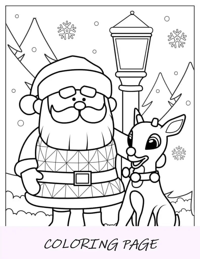 Minnie Mouse con gorro de Papá Noel en la nieve para colorear