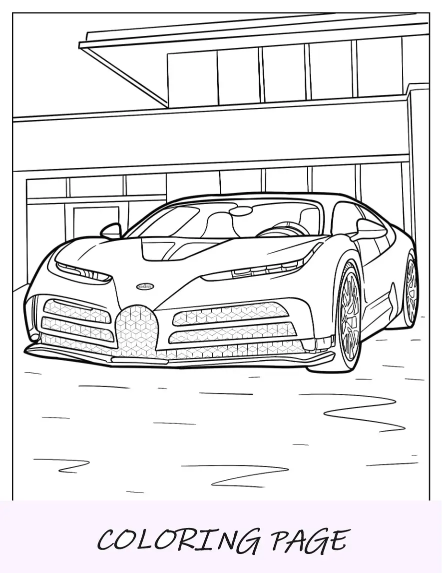 Página para colorir Bugatti Centodieci dentro da garagem