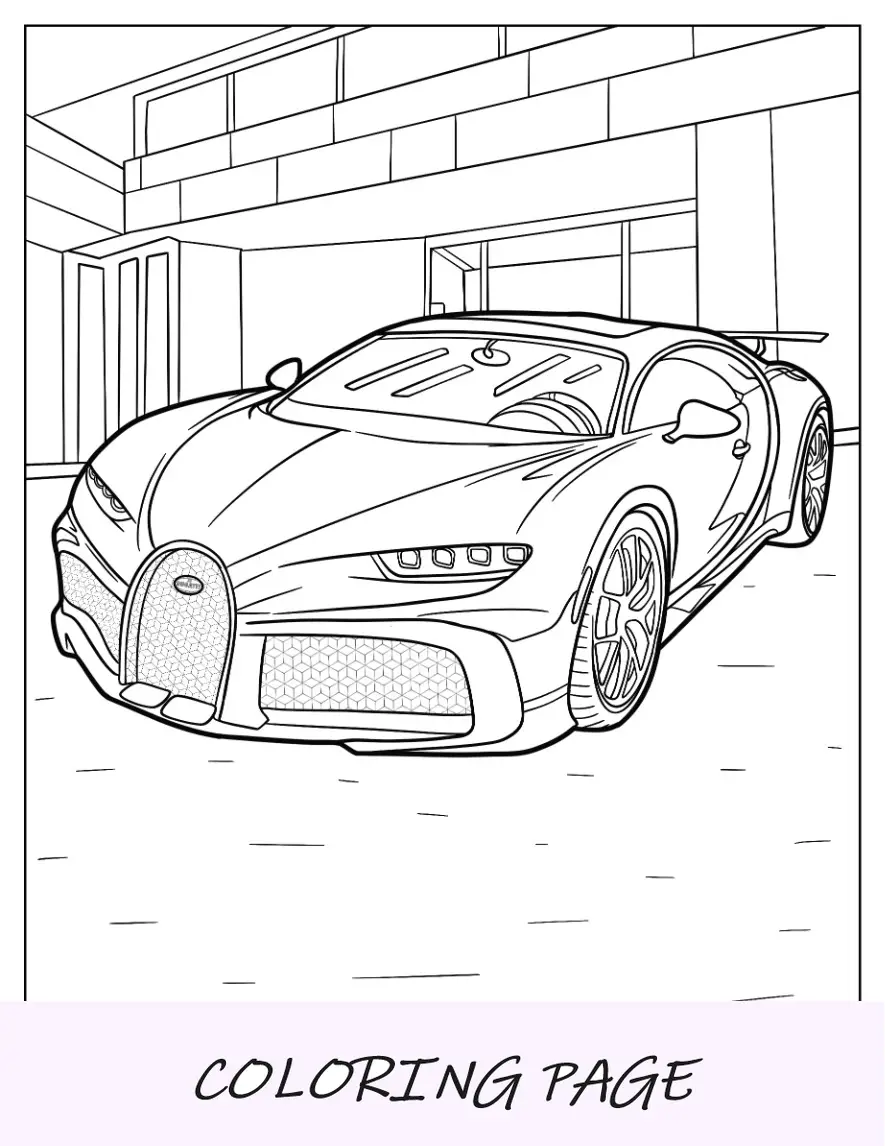Desenho para colorir de Bugatti estacionado Chiron na garagem