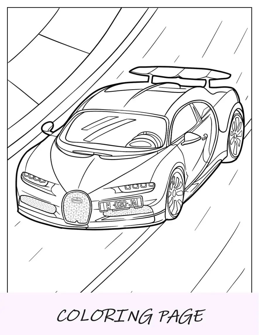 Página para colorir Bugatti de alta velocidade Chiron na estrada