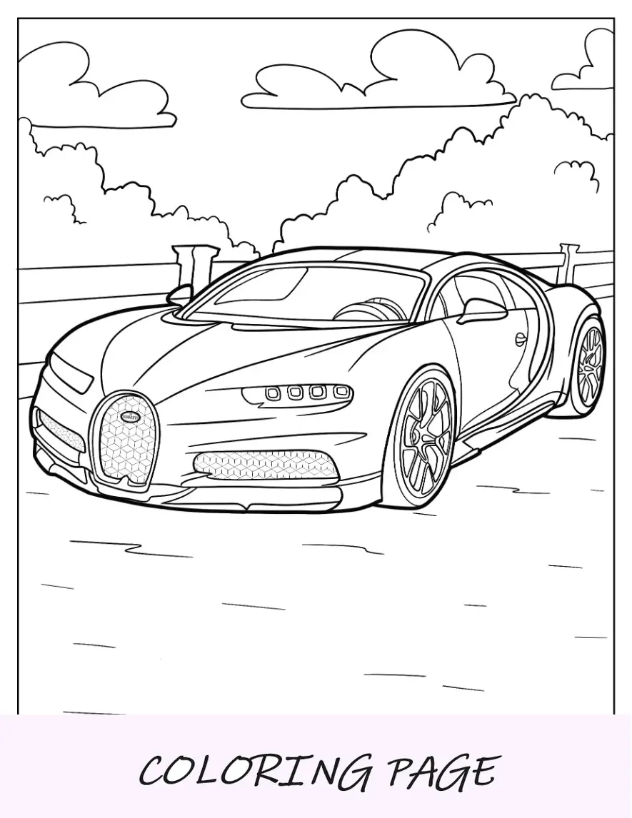 Esboço fácil da página para colorir Bugatti Chiron para crianças