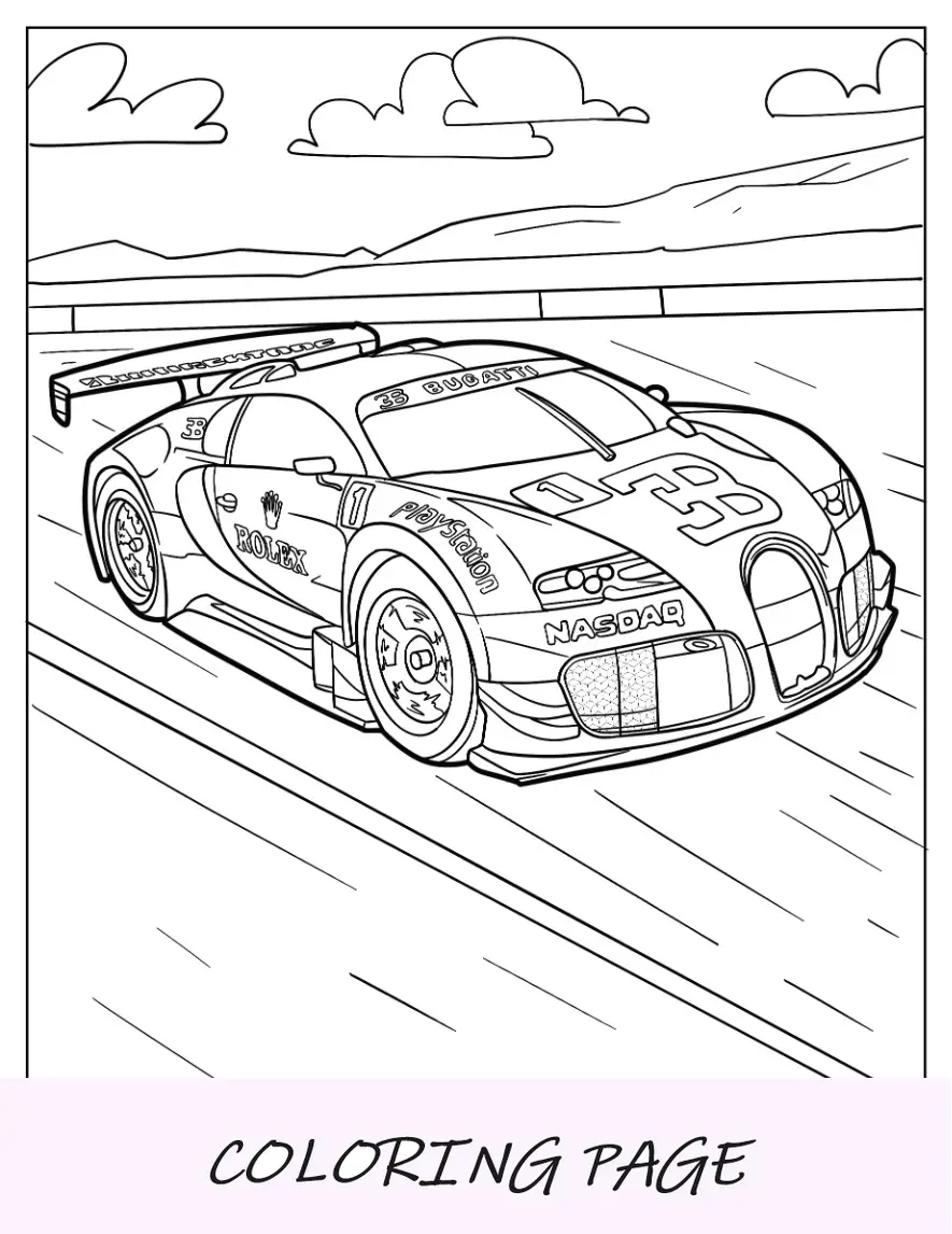 Página detalhada para colorir Bugatti Veyron GTR Racing
