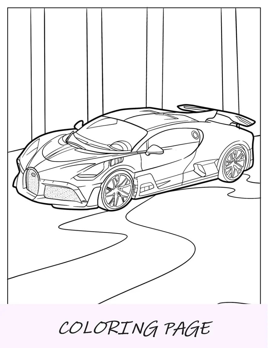 Mergulho fácil na página para colorir Bugatti para crianças