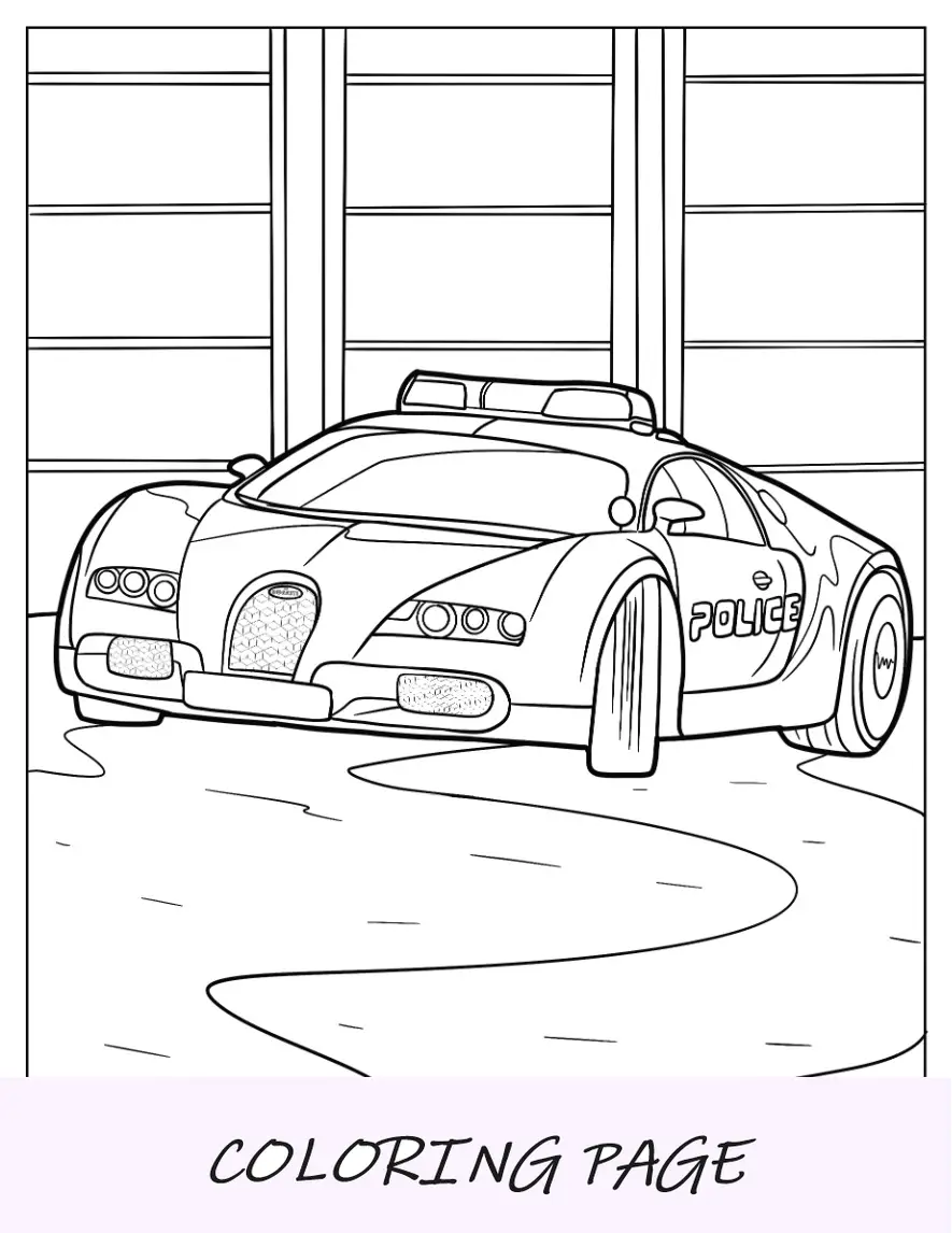 Página para colorir Bugatti Veyron Interceptor carro de polícia para crianças