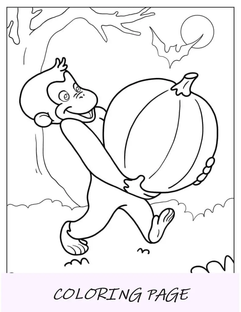 Curioso George segurando uma abóbora de Halloween