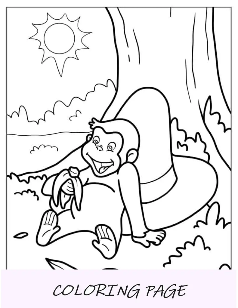 Feliz e curioso George comendo uma banana