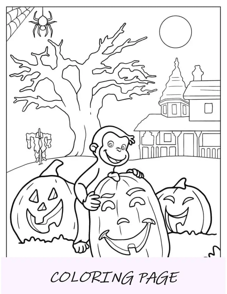 George curioso com tema de Halloween com lanternas Jack O